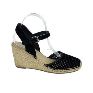 FRANCO SARTO LEATHER ESPADRILLES WEDGE BLACK 9